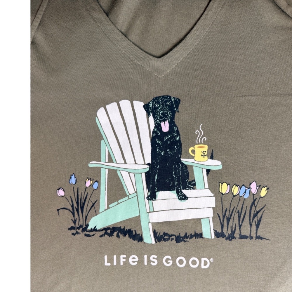 Life is Good Hoodie Womens Small Green Black Lab Dog Coffee Relax Comfy - Picture 3 of 7